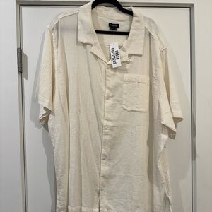 Urban Outfitters Cream Textured Short-Sleeve Button-Down Shirt